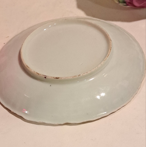 Vintage Mustache Cup & Saucer Shabby Pink Red and Yellow Roses Gold Accent. - Picture 8 of 8